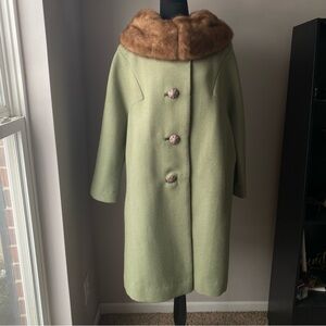 Vintage Crestmoor Green Fur collared Button Coat